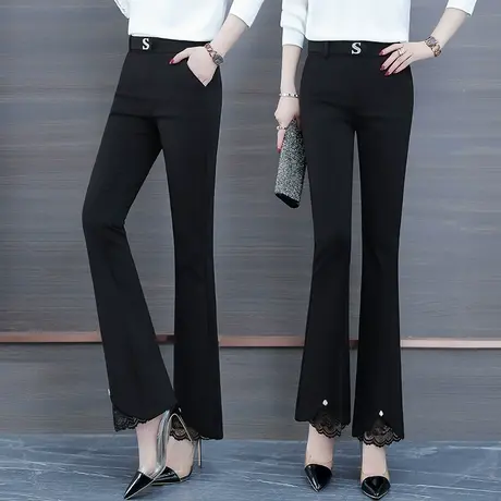 黑色微喇裤女2023新款夏季韩版显瘦喇叭裤子高腰直筒阔腿裤马蹄裤商品大图