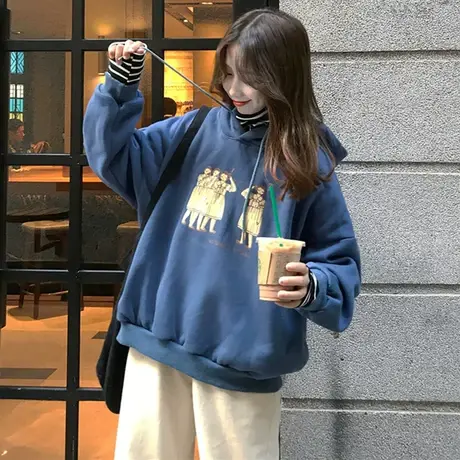 假两件卫衣女2022新款秋冬ins宽松韩版上衣bf慵懒风加绒加厚外套商品大图