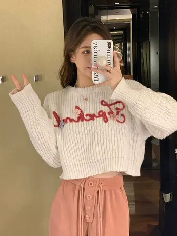 短款毛衣女2022秋冬小个子宽松设计感小众慵懒风日系复古上衣外套商品大图