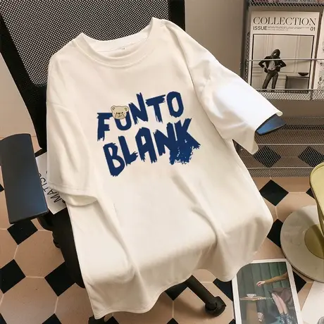 美式卡通大码情侣t恤女oversize韩系慵懒风短袖ins潮设计感上衣夏商品大图