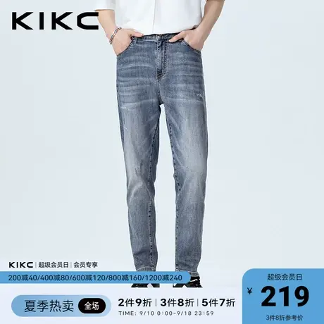 kikc九分牛仔裤男2023春夏新款商场同款水洗弹力高街复古休闲裤子图片