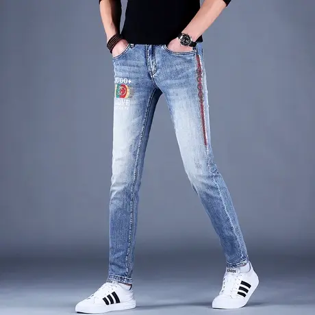 2023新款男士烫钻刺绣牛仔裤男秋款男款奢侈潮牌修身小脚裤子休闲商品大图
