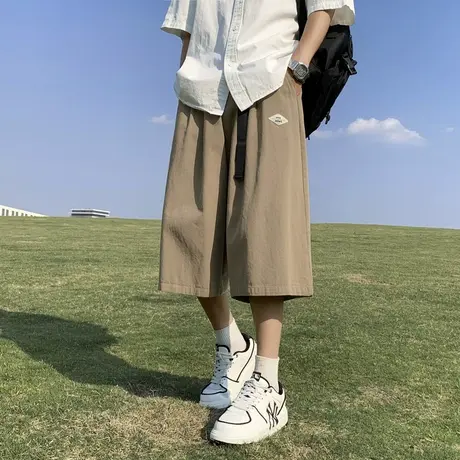 七分裤男士夏季薄款宽松过膝短裤美式ins潮牌休闲纯色7分阔腿中裤商品大图