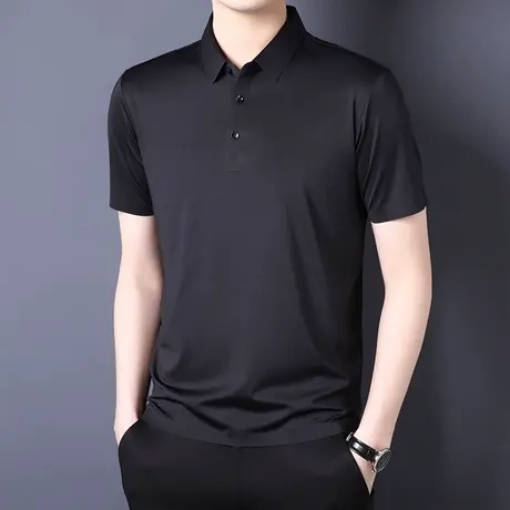 男士黑色修身polo衫2023夏季韩版套头短袖商务休闲男装翻领t恤衫商品大图