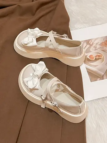 日系jk鞋圆头可爱蝴蝶结小皮鞋女2023夏季新款洛丽塔厚底大头单鞋商品大图