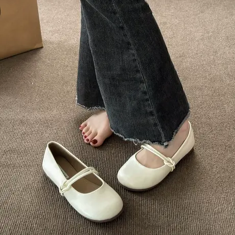 单鞋女2023年新款夏季通勤浅口平底小皮鞋豆豆鞋一脚蹬时尚奶奶鞋商品大图