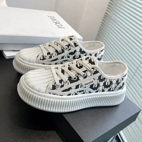 贝壳头帆布鞋女款2023年新款春季百搭透气饼干鞋早春款休闲板鞋女图片