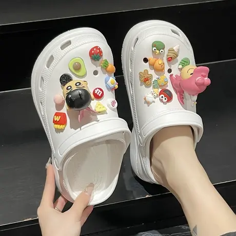 洞洞鞋女夏季外穿ins潮可爱蜡笔小新厚底增高防滑沙滩包头凉拖鞋商品大图