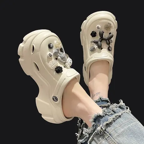 松糕厚底洞洞鞋女夏季外穿可爱气球狗增高护士包头防滑两穿凉拖鞋商品大图