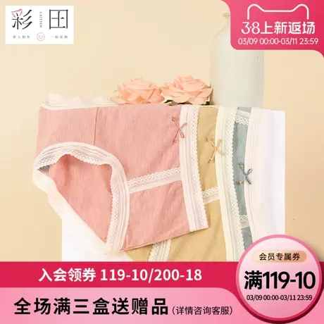 彩田新款莫代尔中腰抗菌裆透气性感蕾丝边蝴蝶结纯色女士三角内裤图片
