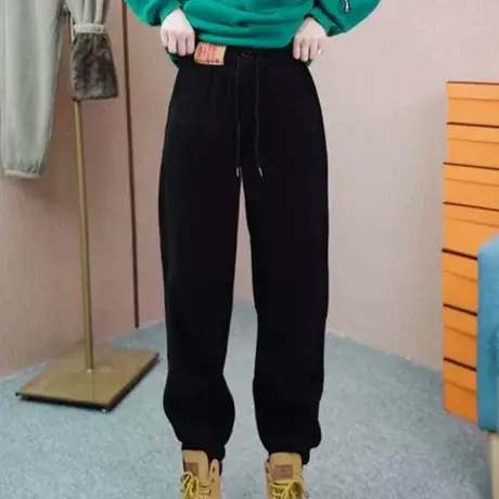 加绒卫裤女2023年秋冬新款宽松休闲高腰显瘦束脚哈伦裤加厚裤子潮商品大图