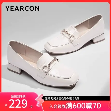 意尔康女鞋春秋季女士英伦风小皮鞋粗跟方头乐福鞋通勤单鞋漆皮图片