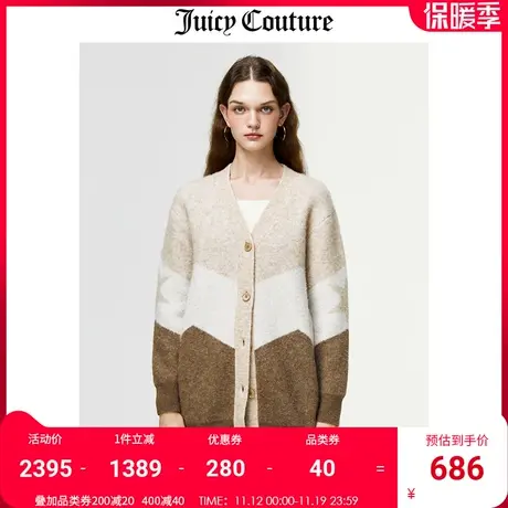 Juicy Couture橘滋毛衣女美式秋冬新款提花毛织开衫宽松长袖毛衣图片