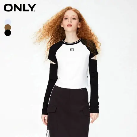 【直播专享】ONLY冬季时尚百搭撞色修身圆领短款长袖T恤商品大图