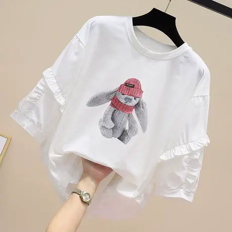 印花上衣纯白色t恤女短袖半打底小衫宽松大码韩夏2023新款欧洲站商品大图