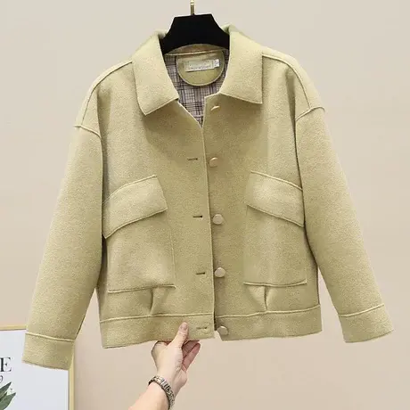 小个子短款外套女2023年秋冬季新款韩版宽松百搭休闲毛呢呢子大衣图片