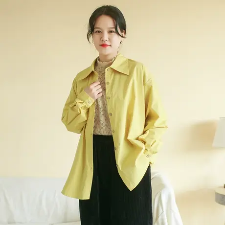 胖妹妹秋季2023新品学院风复古显瘦衬衫大码微胖复古宽松长袖衬衣商品大图