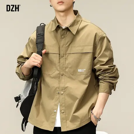 男士工装长袖衬衫男高级感潮牌秋季休闲衬衣2023新款美式翻领外套商品大图