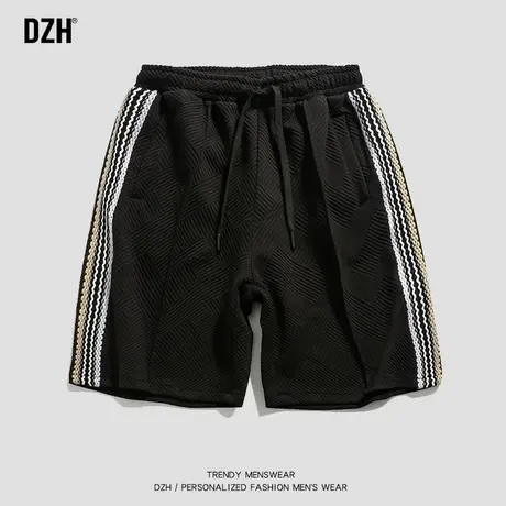 男士黑色休闲短裤男夏季潮流外穿美式球裤宽松五分裤运动裤条纹裤商品大图