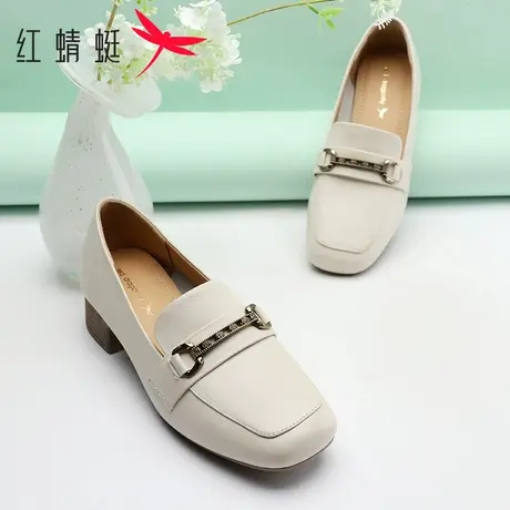 红蜻蜓女鞋2025夏季新款真皮舒适皮鞋防滑耐磨通勤一脚蹬乐福鞋女图片