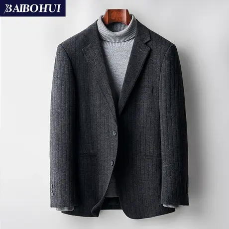 春秋修身商务条纹小西服男士单上衣时尚高端冬季呢子休闲西装外套图片