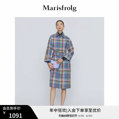 【商场同款】玛丝菲尔春季新款衬衫式格纹长袖连衣裙外套女图片