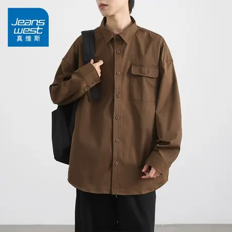 KZ真维斯翻领长袖衬衫男士外穿内搭潮牌宽松2025年新款秋季春秋款商品大图