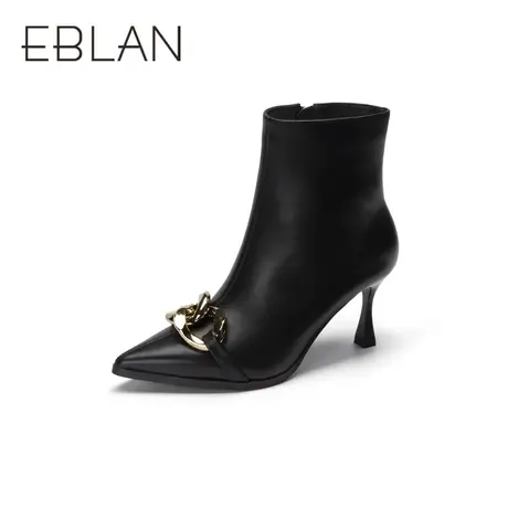 EBLAN伊伴秋冬新款女鞋气质细跟时装靴优雅ins真皮靴女靴子高跟靴图片