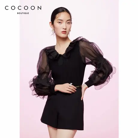 可可尼COCOON商场同款时尚上衣秋冬新款女装浪漫荷叶边长袖针织衫图片