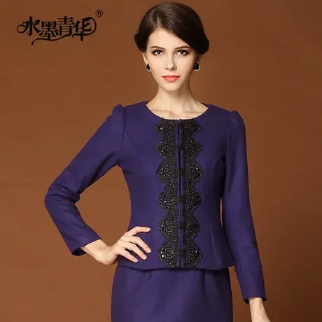 【1件7.9折】秋装新款通勤时尚优雅气质名媛紫色毛呢短外套图片