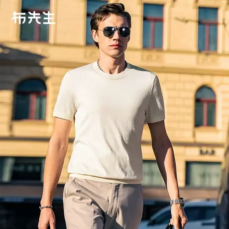 MrBu布先生简约格纹提花针织t恤2025春夏亲肤凉感男款短袖ET15097商品大图