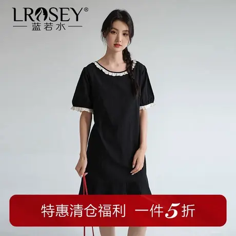 【清仓直降】大码女装镂空蕾丝圆领连衣裙胖mm夏装时尚法式中裙图片