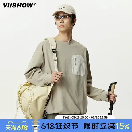 VIISHOW潮牌拼色长袖钓鱼服男春季新款骑行衣宽松T恤上衣休闲外套商品大图