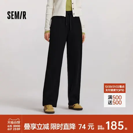 [商场同款]森马休闲裤女加绒长裤简约冬季2024新款仿呢阔腿裤日系商品大图