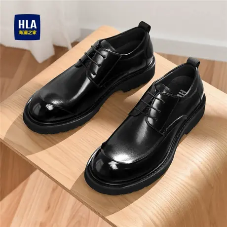 HLA/海澜之家皮鞋男秋季新款英伦商务正装真皮透气大头鞋增高男鞋商品大图
