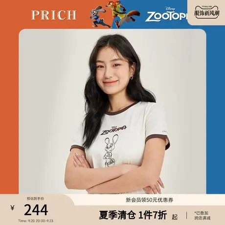 PRICH【疯狂动物城系列】夏季款上衣休闲slogan卡通印花纯棉T恤商品大图
