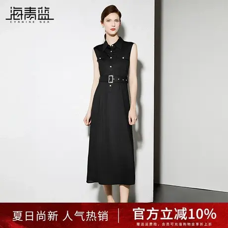海青蓝 翻领无袖连衣裙夏女2025新款黑色女装时尚气质高级中长裙图片