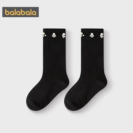 【商场同款】巴拉巴拉女童袜子中大童中筒袜春秋款儿童透气棉袜黑商品大图