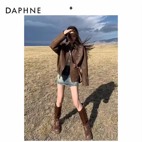 达芙妮美拉德沙漠穿搭靴子女夏款2025新款修身复古皮靴西部牛仔靴商品大图