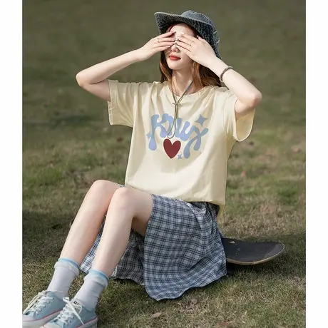 唐狮新款夏季圆领短袖T恤女纯棉独特漂亮上衣设计感小众体恤图片