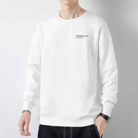 白色卫衣男春秋款潮牌字母印花套头无帽上衣加绒宽松圆领长袖t恤商品大图