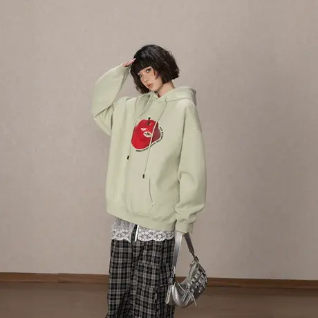 YEP复古小清新印花连帽卫衣女春秋2025新款套头美式帽衫宽松外套商品大图