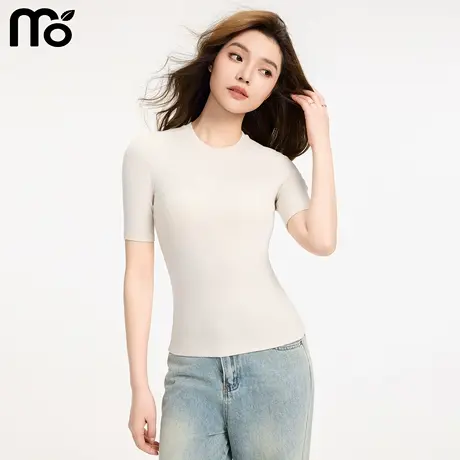 中袖打底衫女2025新款春秋内搭圆领修身高级感五分短袖女上衣t恤商品大图