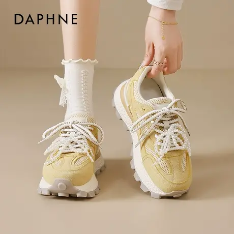 达芙妮厚底老爹鞋女2025秋新款超火透气增高阿运动甘鞋黄色德训鞋商品大图