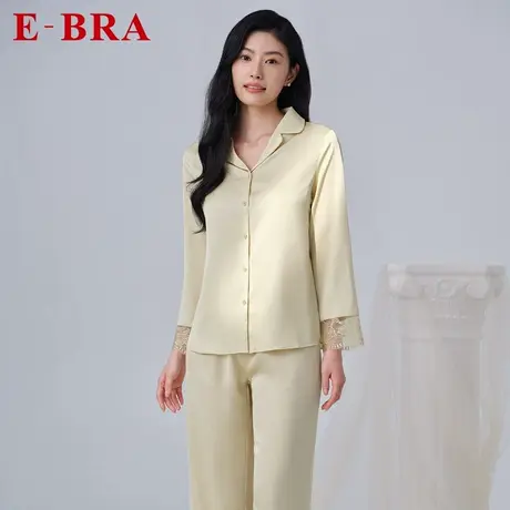 安莉芳官方奥莱E-BRA蕾丝边家居服长裤长袖冰丝宽松睡衣套装女商品大图