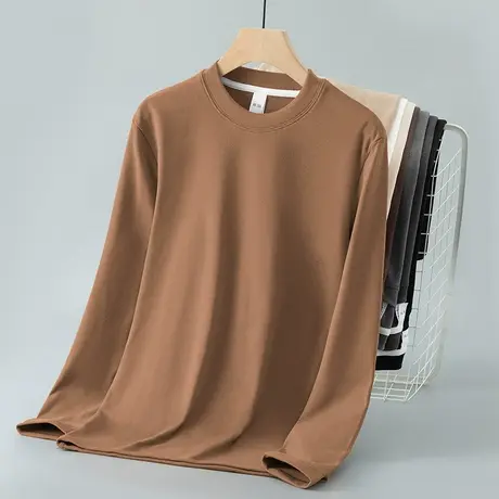 德绒打底衫男士长袖t恤秋冬保暖双面绒纯色秋衣小衫潮流圆领体恤商品大图