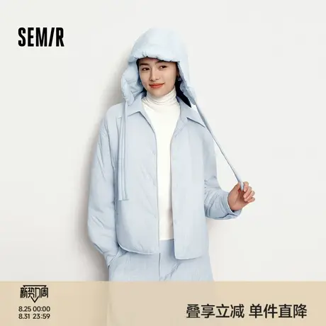 森马棉服女冬衬衫式花苞上衣松弛感2025新款翻领肌理棉衣少女感商品大图