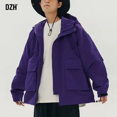 男士紫色工装夹克美式冲锋衣男款连帽外套潮牌男旅游穿搭登山衣服商品大图