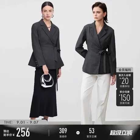 【商场同款】sdeer圣迪奥女装OL领收腰不规则西装外套S24182214图片