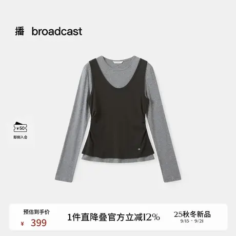 播灰色修身圆领T恤女25秋冬新款显瘦气质长袖上衣DDS4YD5294商品大图